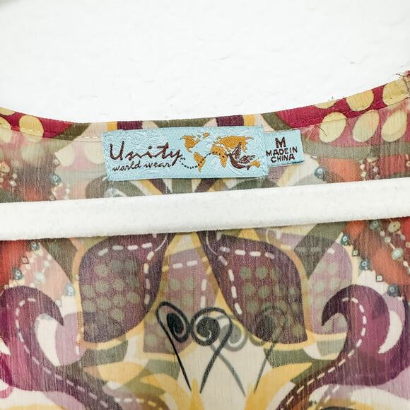 Y2K Unity Top‎ Mesh Paisley Print Crochet Brown Orange Size M Boho Forest Fairy - Picture 5 of 8